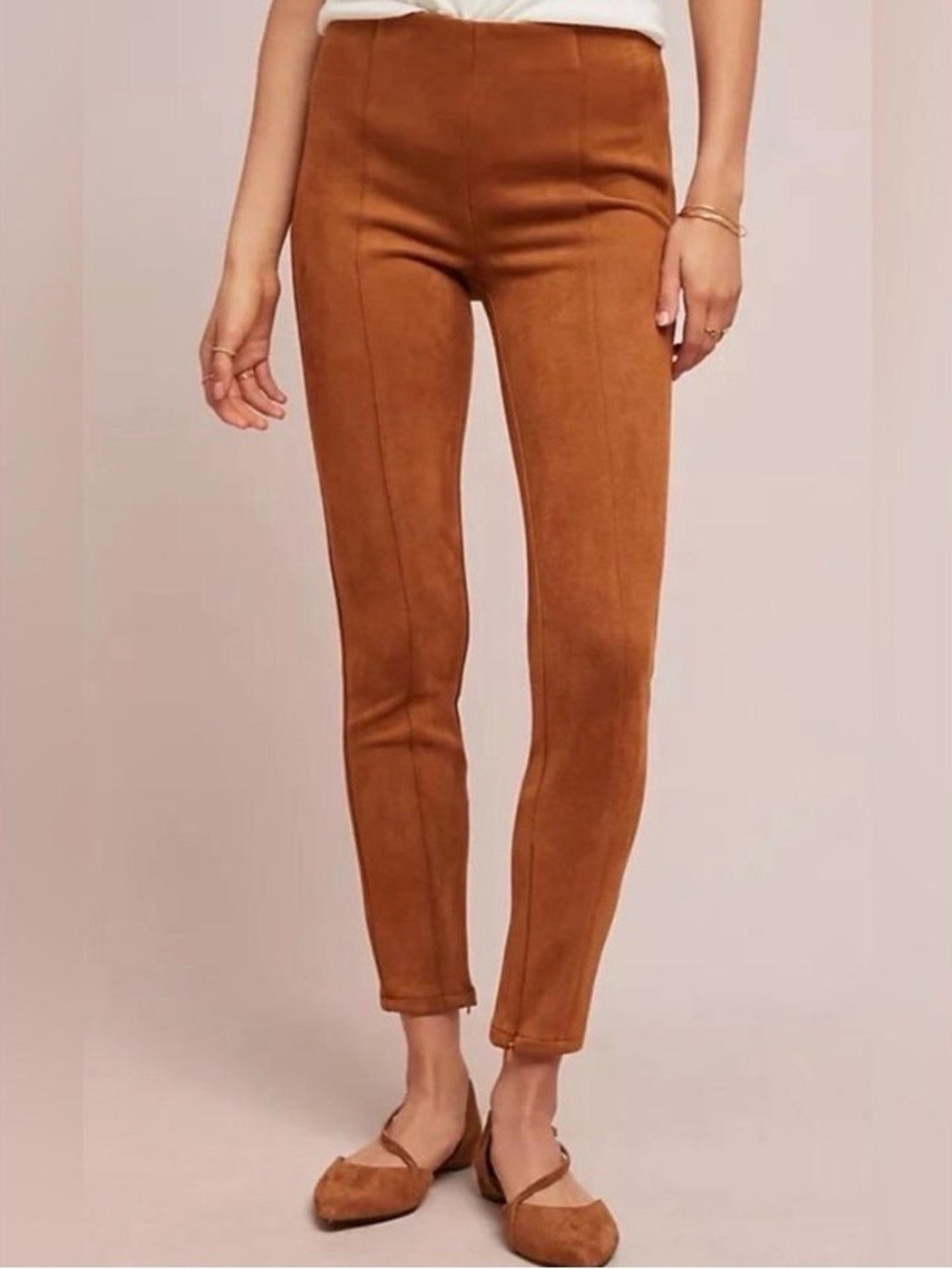 Anthropologie Suede-Look Ankle Pants in Cognac Brown